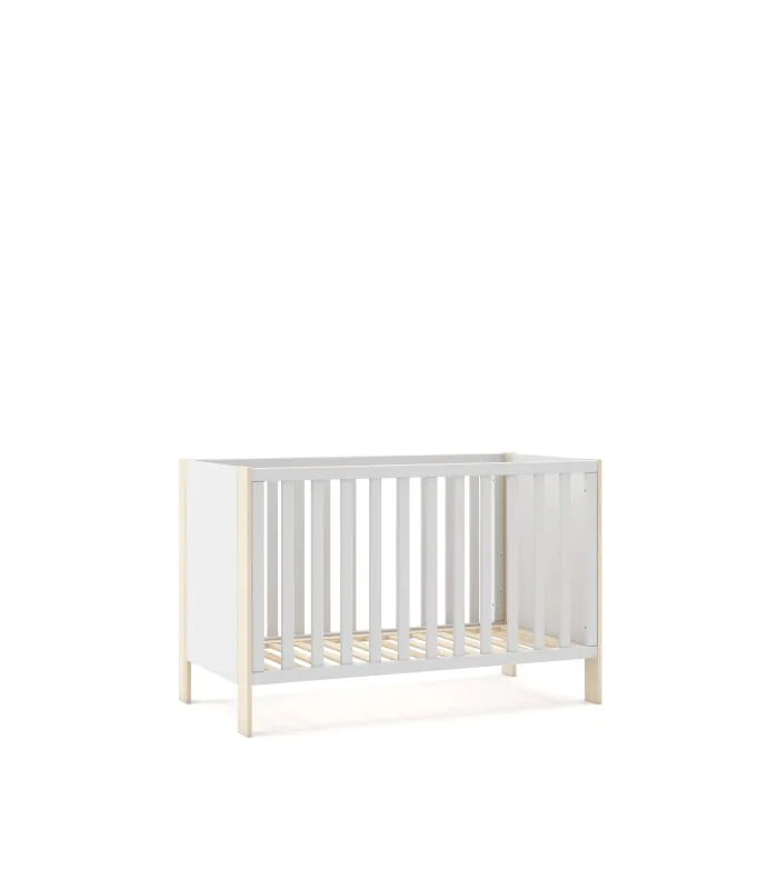 Cuna Dylan blanca con patas de madera natural 123x65.5cm