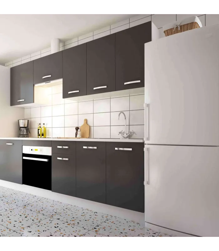 Cocina Completa gris parís 240 cm con zócalo y encimera