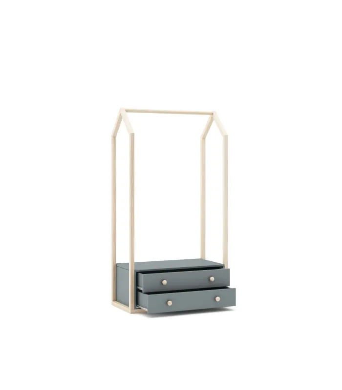 Perchero vestidor Dylan en verde kaki con 2 cajones