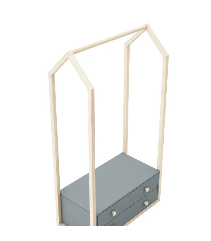 Perchero vestidor Dylan en verde kaki con 2 cajones