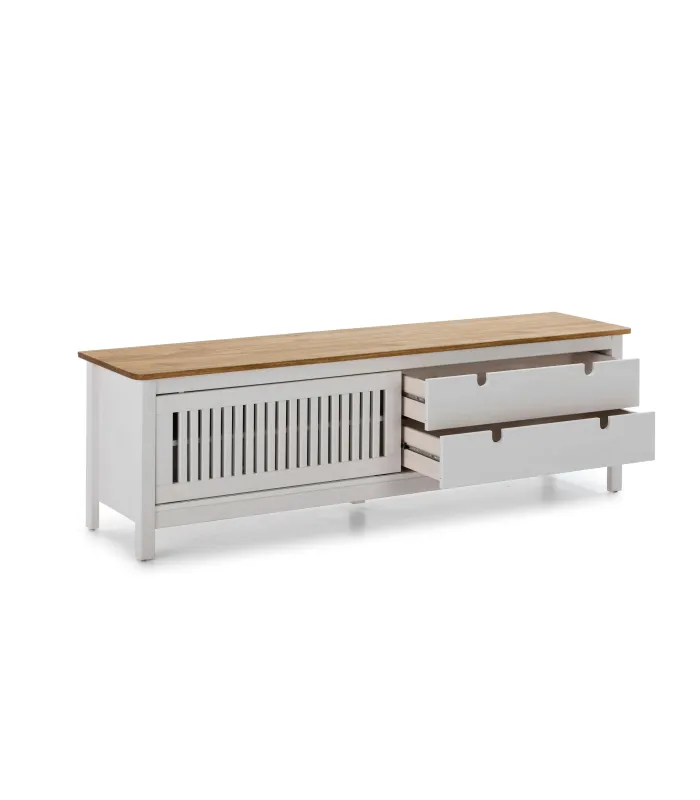 Mueble TV Luna blanca 158 cm, elegante y funcional