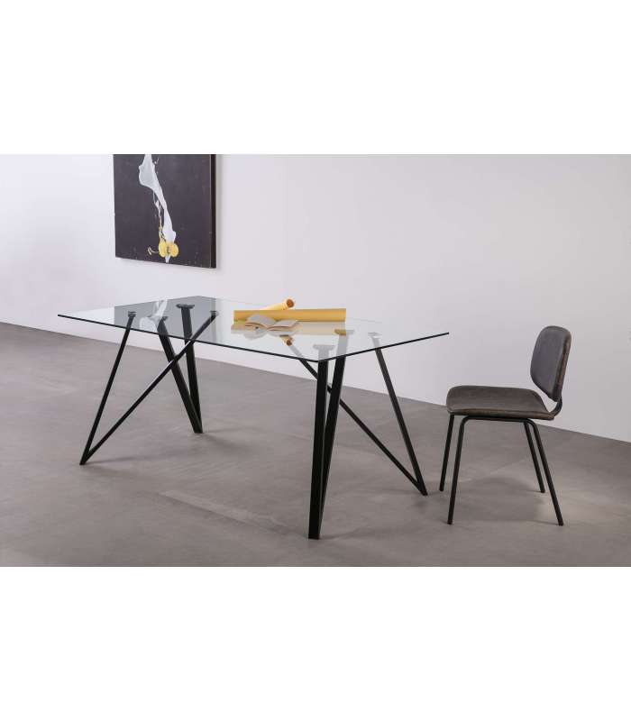 Mesa comedor rectangular Gaia tapa cristal.