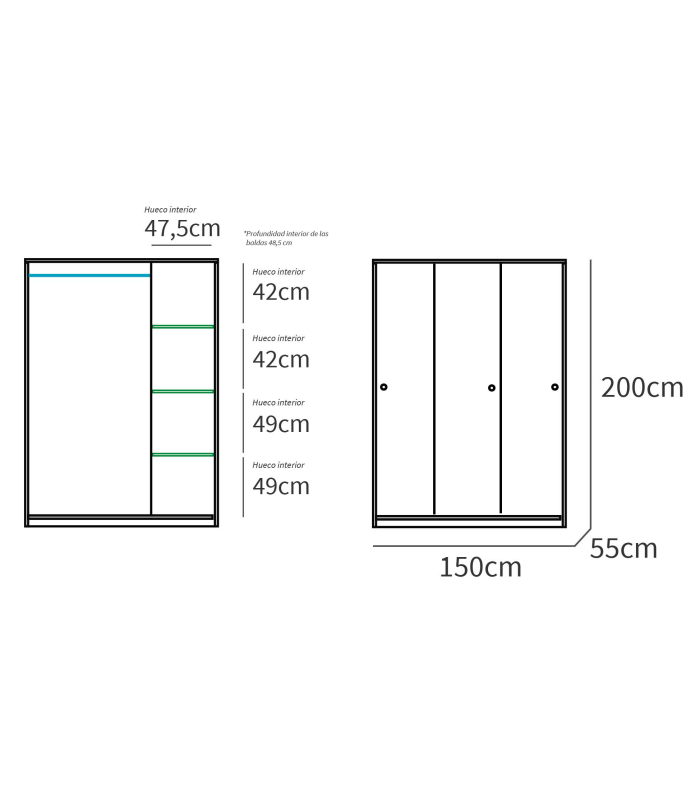 Armoire 3 portes coulissantes Tibet trois couleurs au choix 200