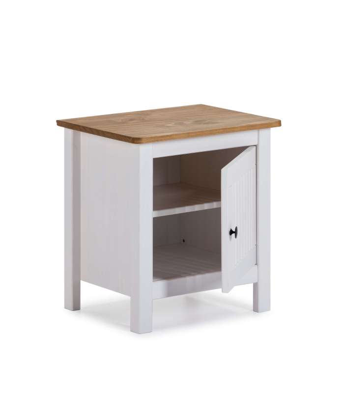 Table de chevet 1 porte finition blanche, modèle Bruna, 46 cm