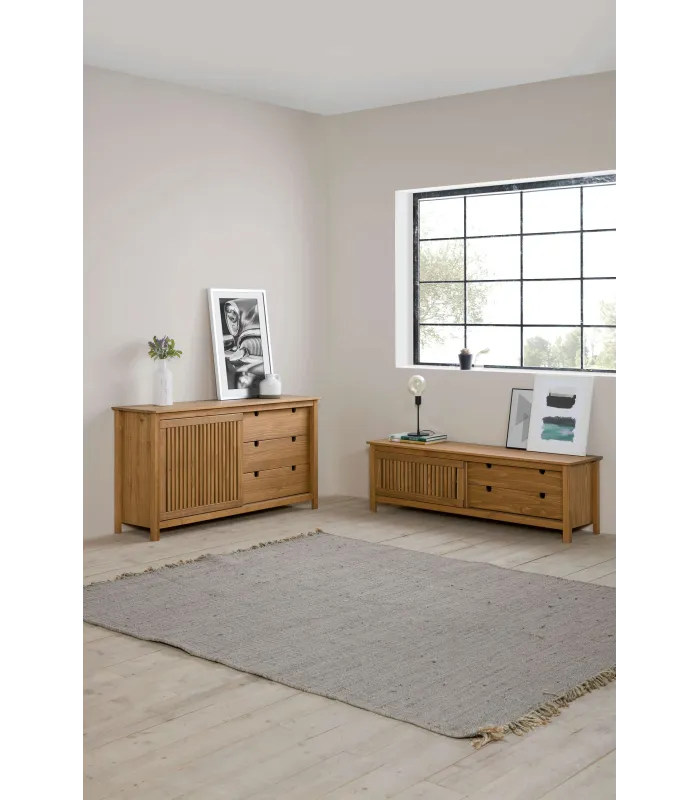 Mueble TV Luna natural 158 cm, estilo nórdico moderno