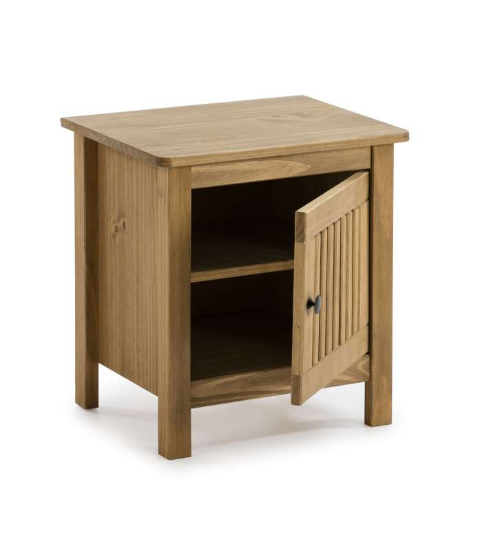 Table de chevet 1 porte finition naturelle, modèle Bruna, 46 cm