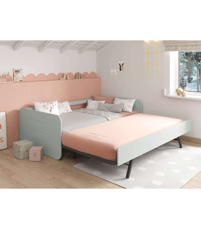 Lit gigogne pour matelas de 90 cm Finition gris Redona