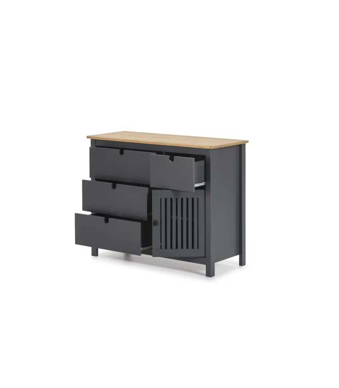 Cómoda Luna 4 cajones y 1 puerta gris