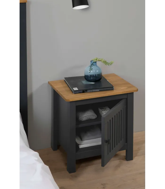 Mesita de noche Luna gris, elegante y práctica