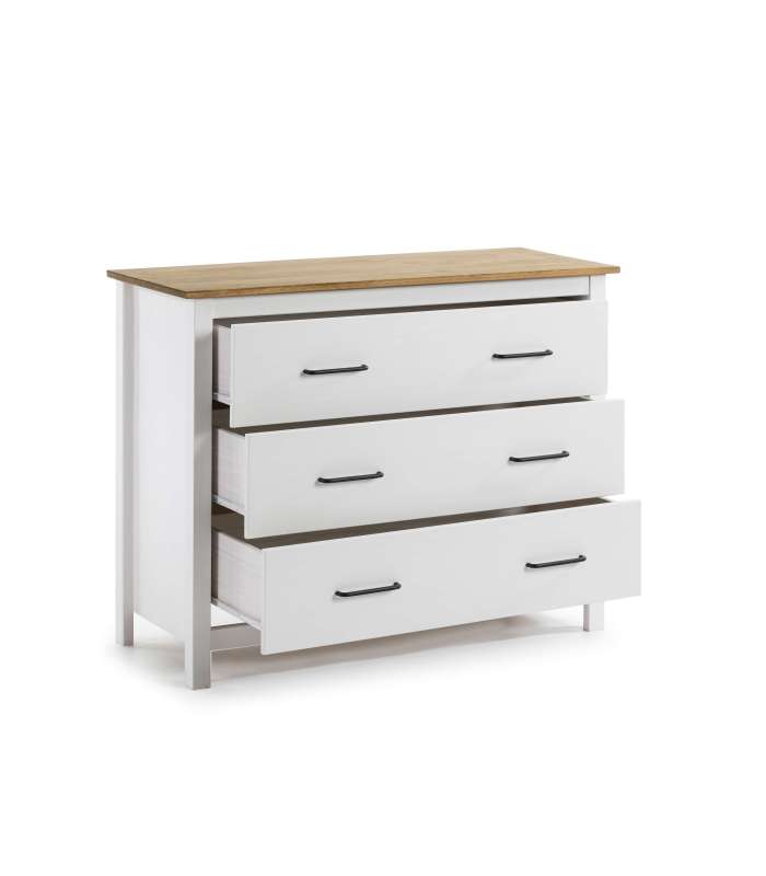 Commode 3 tiroirs Miranda finition blanche 80 cm(hauteur) 100