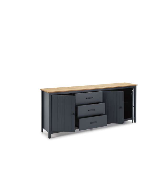 Buffet Miranda 3 portes 3 tiroirs finition bleue 80 cm(hauteur)