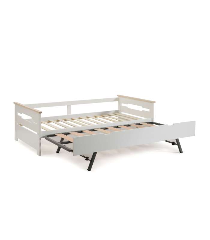 Lit gigogne pour matelas de 90 cm Elisa finition blanc/naturel