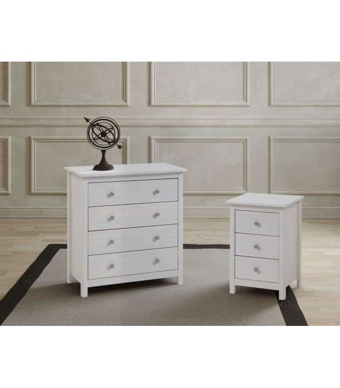 Commode Tabac 4 tiroirs en finition pin blanc translucide 78