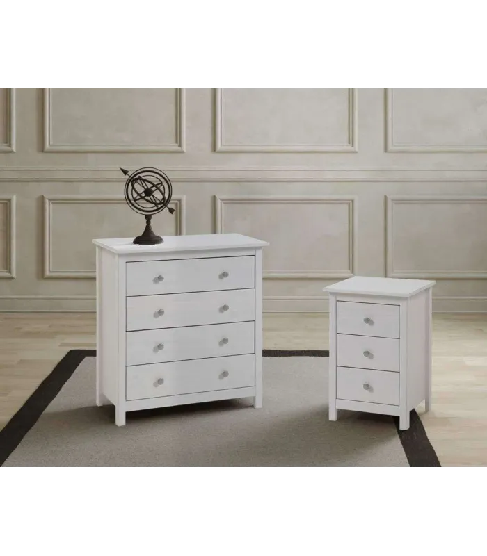 Commode Tabac 4 tiroirs en finition pin blanc translucide 78