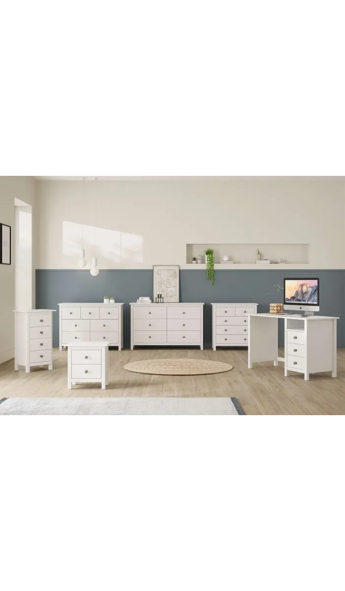 Cómoda 6 cajones Bella, acabado blanco y dimensiones 130x80x45 cm
