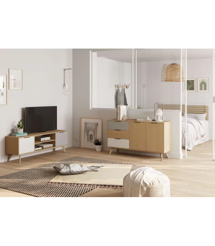 Aparador Elfo 2 puertas 3 cajones roble 140 cm