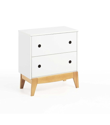 Table of 2 Drawers Nordic style lacquered white and oak.