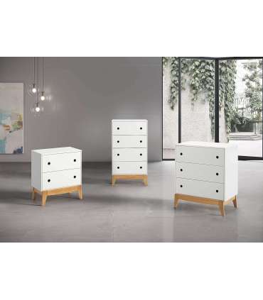 Comfortable 3 Drawers Nordic style white lacquered and oak