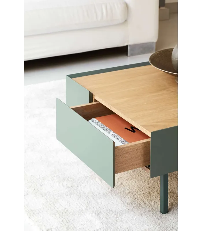 Mesa de centro modelo Arista en verde oliva, 110cm