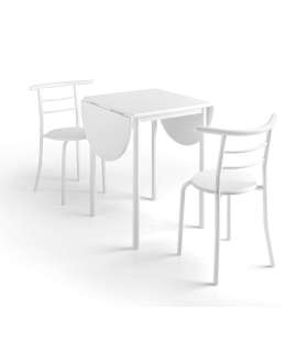 copy of Eva table set and 2 chairs, white and Canadian oak
