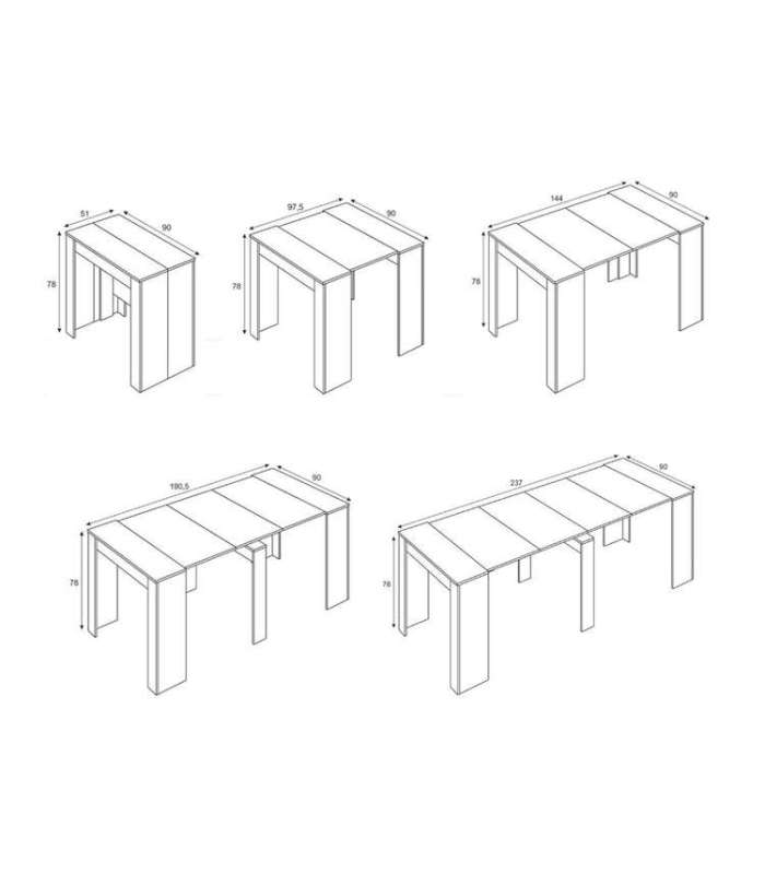 Extensible multifunction Kendra dining table with 5 possible