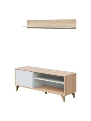 Conjunto sala de estar elegante em carvalho/branco