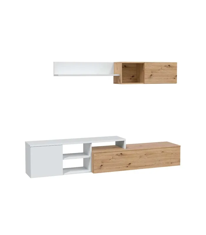 Conjunto salón Teho roble y blanco, moderno y funcional