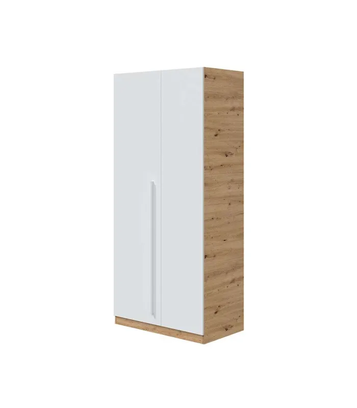 Armario Nuria 2 puertas, blanco artik y roble, 90x200x52