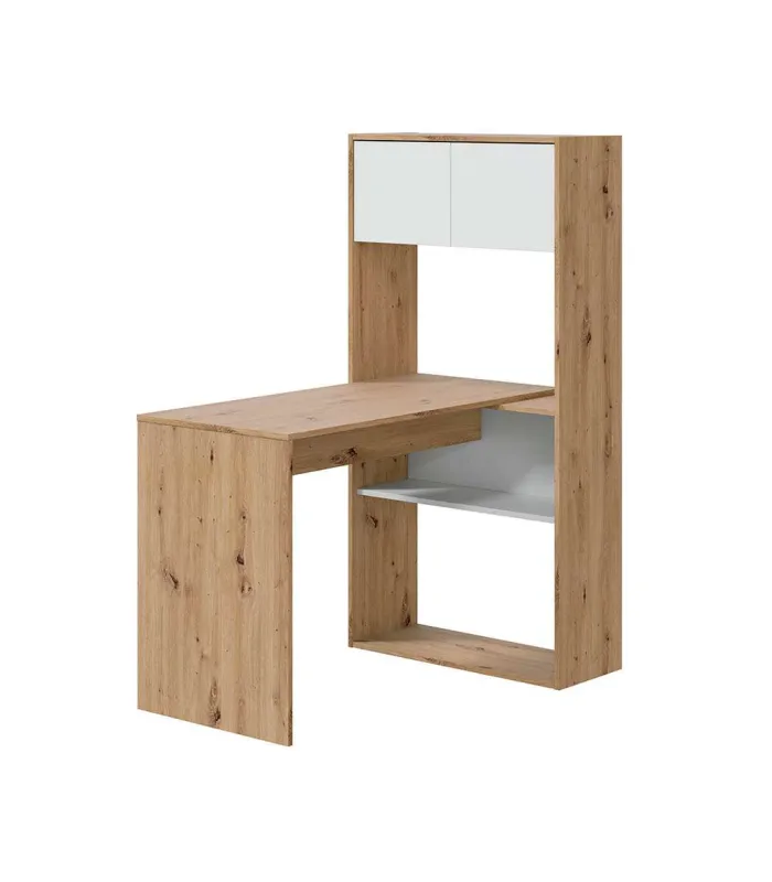 Escritorio Gema en blanco y roble nordi, 140 cm