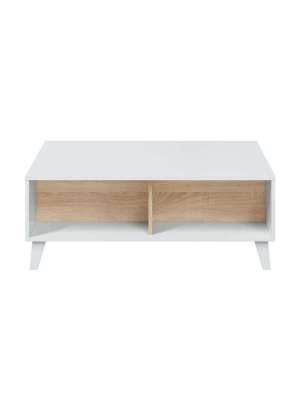 Mesa elevable Oria en blanco y roble canadiense