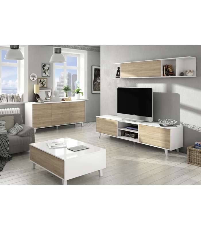 Sideboard 3 doors Stylus plus in bright white and Canadian oak