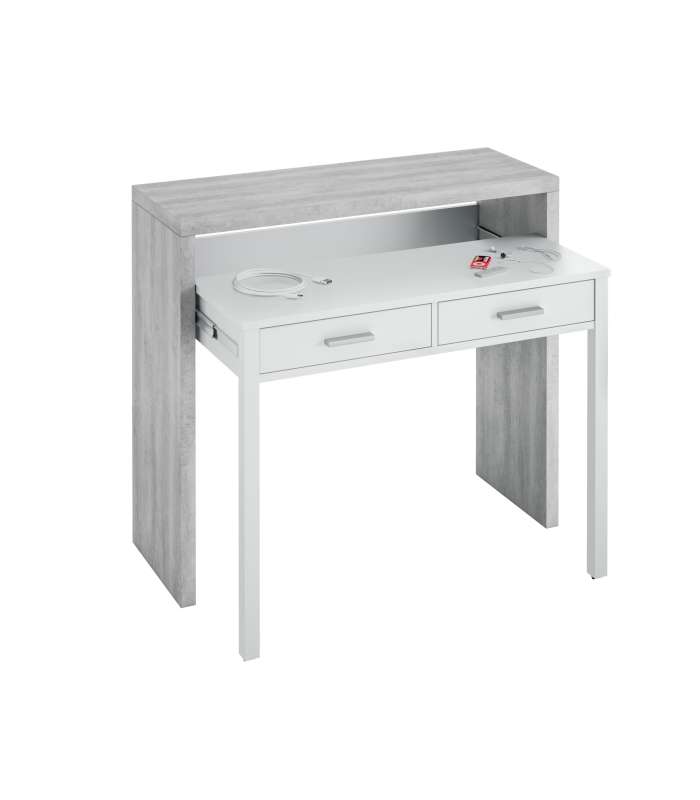 Bureau coulissant Tyrion, finition ciment 87,5 cm (hauteur)