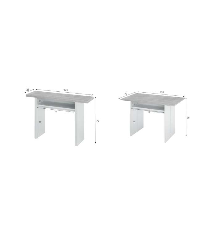 Gio folding console table in white Artik and gray Cement 120