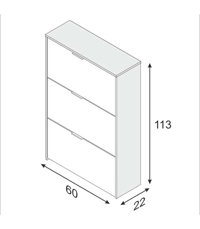 Meuble à chaussures 3 portes Rio finition blanc/chêne 60 cm(L)