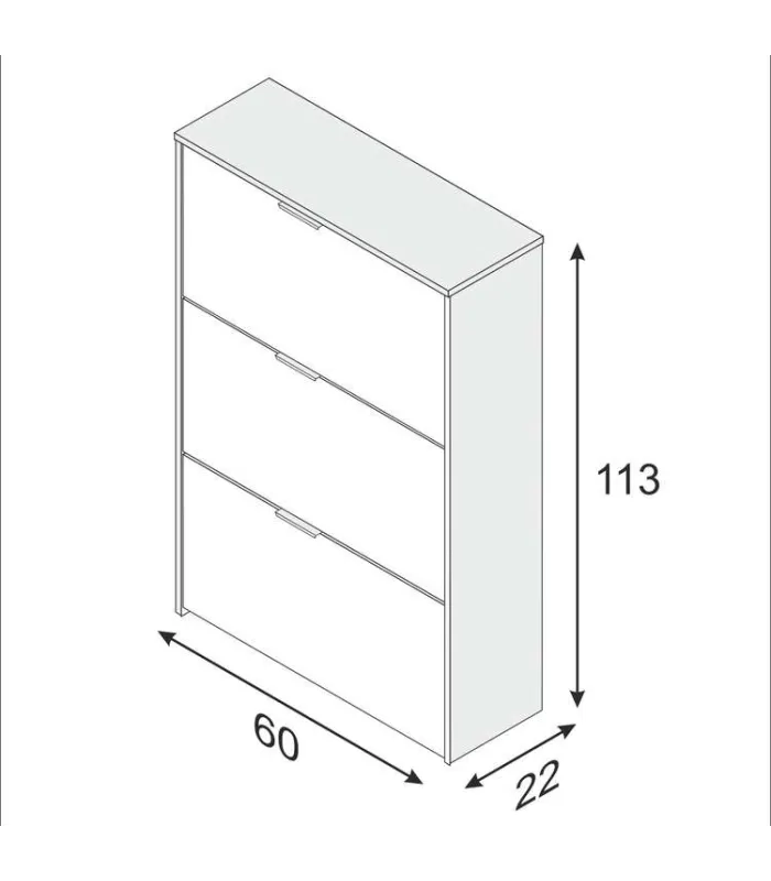 Zapatero blanco/roble 3 puertas, 60x113x22 cm