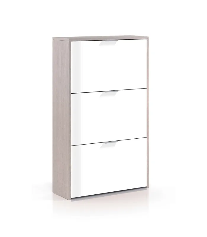 Meuble à chaussures 3 portes Rio finition blanc/chêne 60 cm(L)