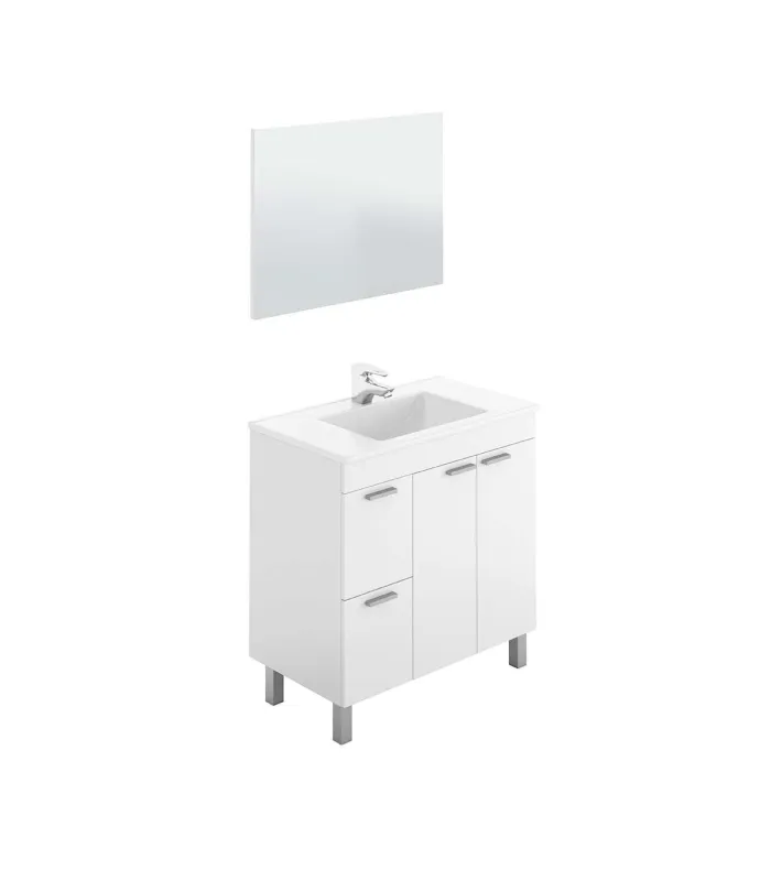 Mueble con lavabo y espejo en blanco elegante
