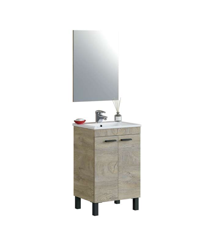 80cm wide furniture with sink and mirror in ash grey