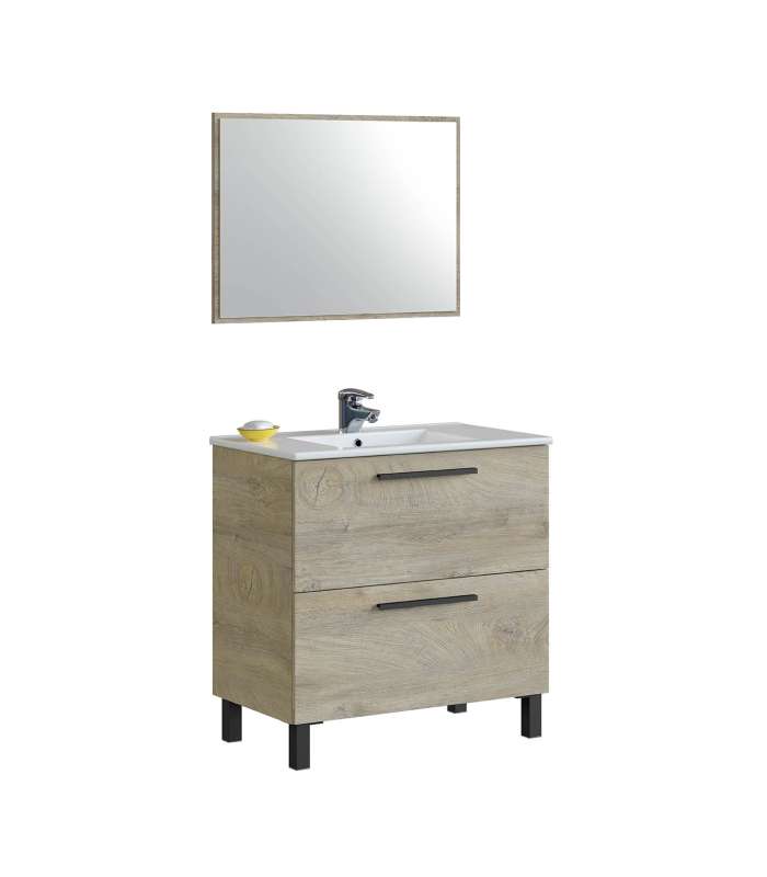 80cm wide furniture with sink and mirror in ash grey