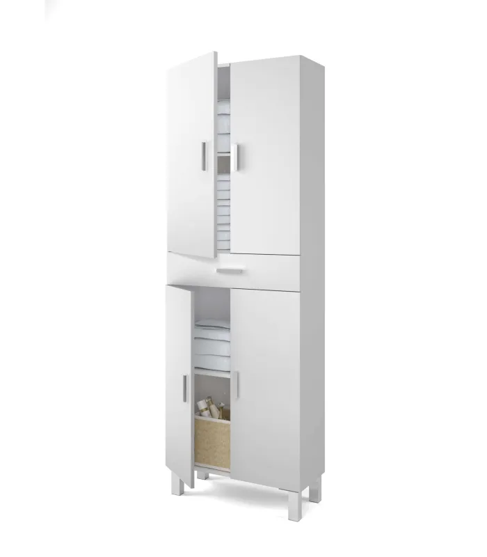 Columna baño Kris 4 puertas y 1 cajón, blanco brillo