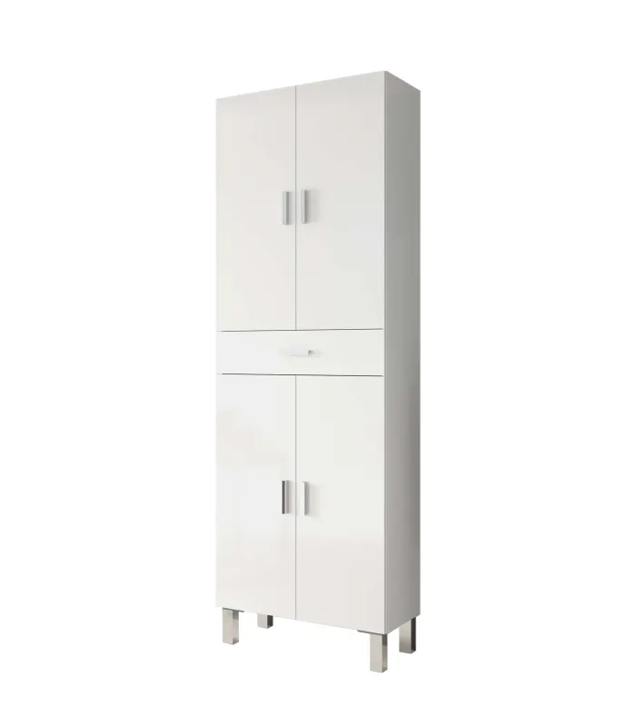 Columna baño Kris 4 puertas y 1 cajón, blanco brillo