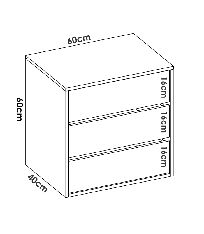 Commode à 3 tiroirs en blanc 60 cm(hauteur)60 cm(largeur)45