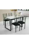 Conjunto cocina mesa y 4 sillas Noa estructura negra y cristal blanco.