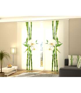 Set de 4 Paneles Japoneses con un Riel de 4 vías, Bambú y Orquídea Blanca, Medidas: 60x245 cm