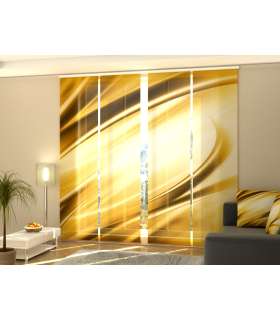 Set de 4 Paneles Japoneses con un Riel de 4 vías, Abstracción Moderna Color Dorado, Medidas: 60x270 cm