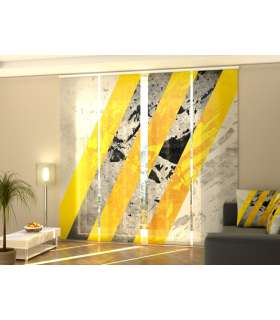 Set de 4 Paneles Japoneses con un Riel de 4 vías, Abstracciones en Líneas Amarillas y Grises, Medidas: 60x245 cm