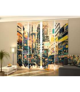Set de 4 Paneles Japoneses con un Riel de 4 vías, Nueva York Abstracta, Medidas: 60x245 cm
