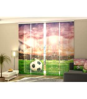 Set de 4 Paneles Japoneses con un Riel de 4 vías, Balón de Fútbol en un Estadio, Medidas: 60x270 cm