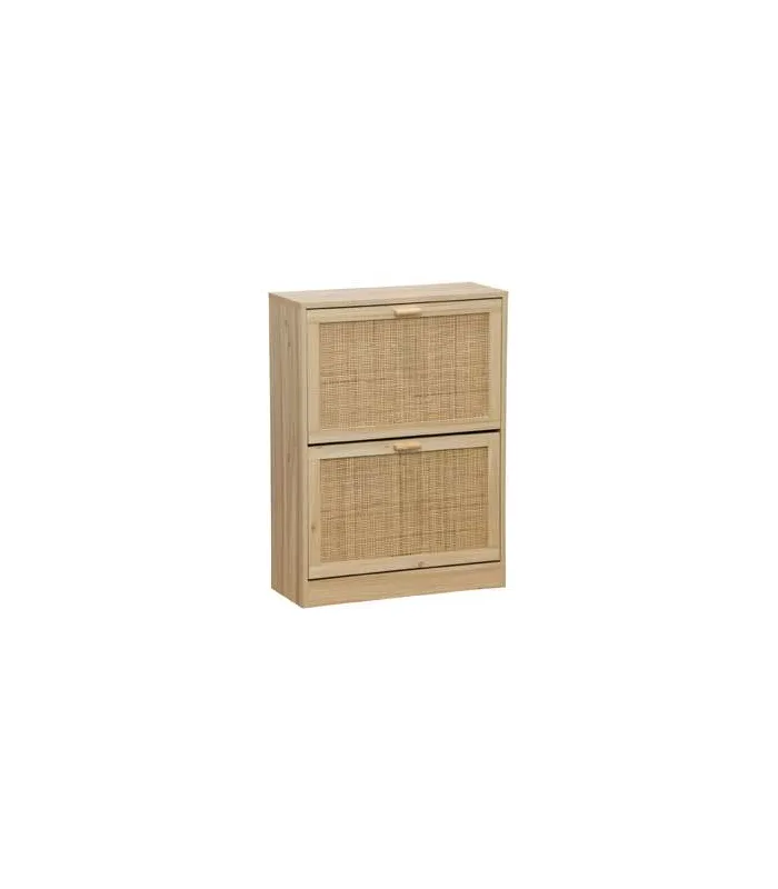 Armario Zapatero 2 Puertas, 60x82x24 cm, pino/rattan