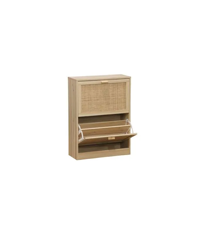 Armario Zapatero 2 Puertas, 60x82x24 cm, pino/rattan